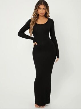 SHEIN Black Long Sleeve Bodycon maxi Dress